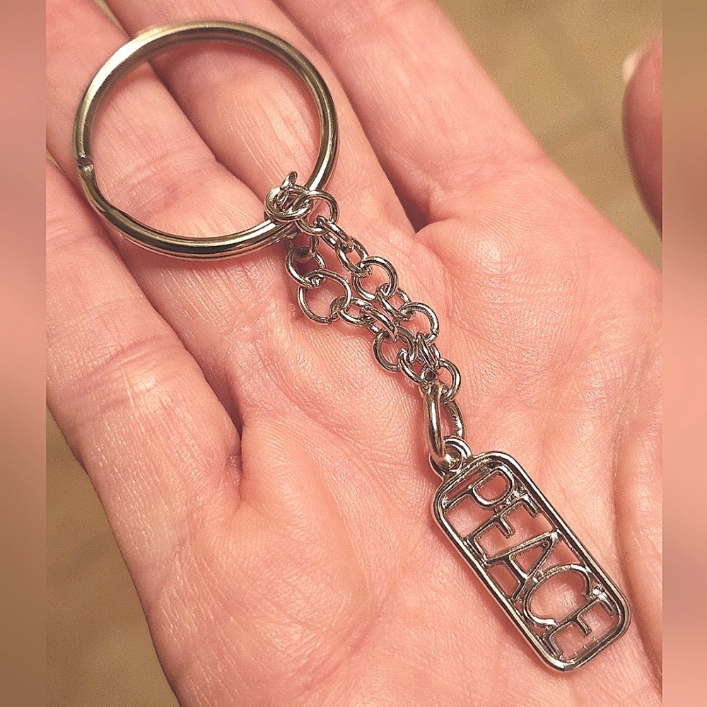 Restoration Hardware Silver Tone Peace Keychain RARE